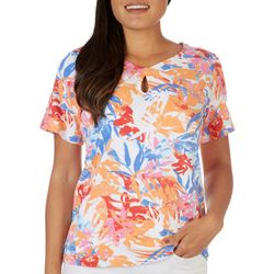 Coral Bay Petite Tropical Keyhole Short Sleeve Top