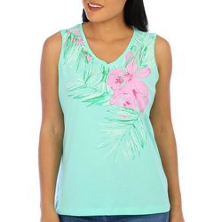 Coral Bay Petite Solid Jeweled Flower Sleeveless Top