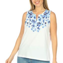 Petite Solid Jewel Floral Sleeveless Top