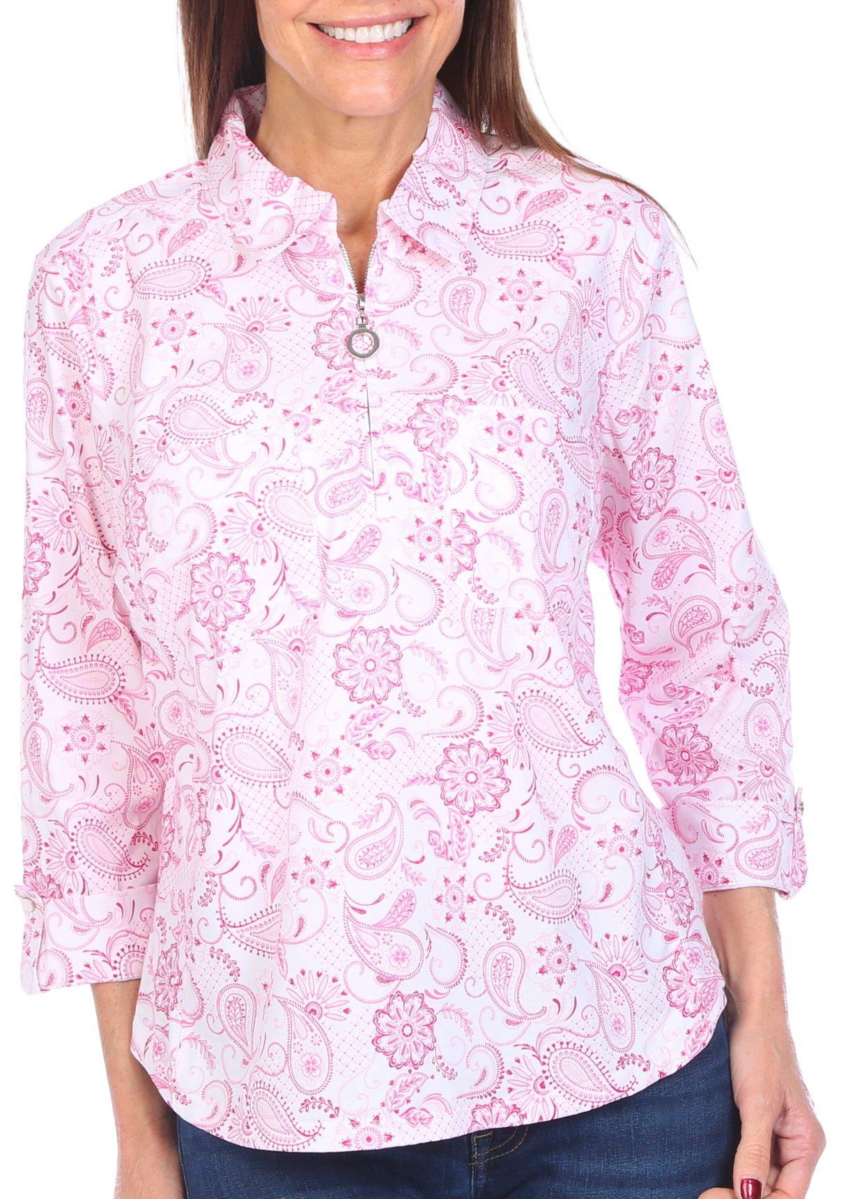 Coral Bay Petite Knit To Fit Paisley 3/4 Sleeve Top