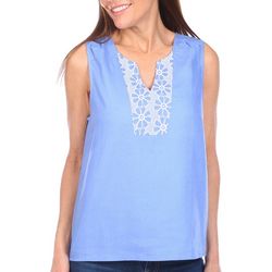Coral Bay Petite Embroidery Split Neck  Sleeveless Top
