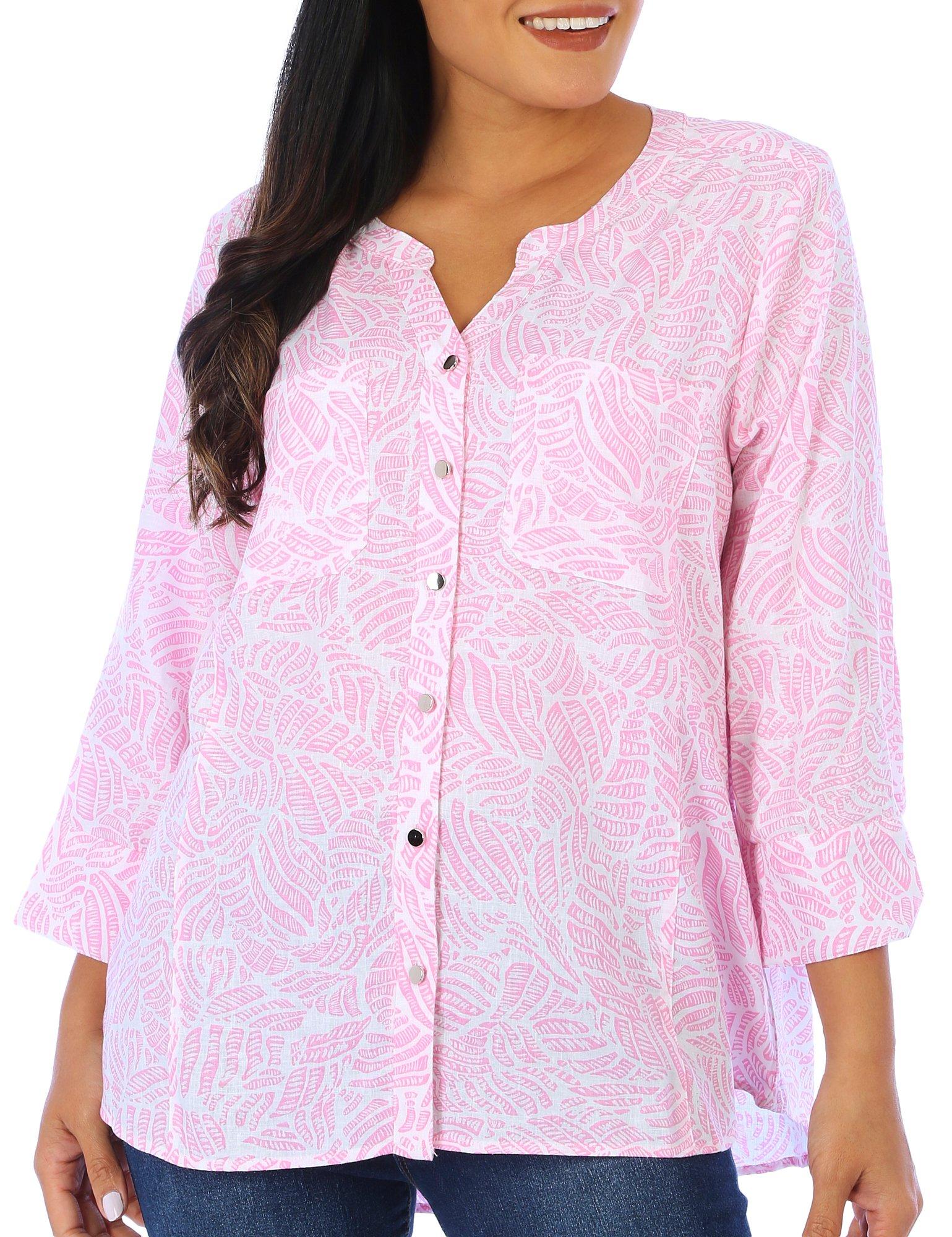 Coral Bay Petite Print Button Down 3/4 Sleeve Top
