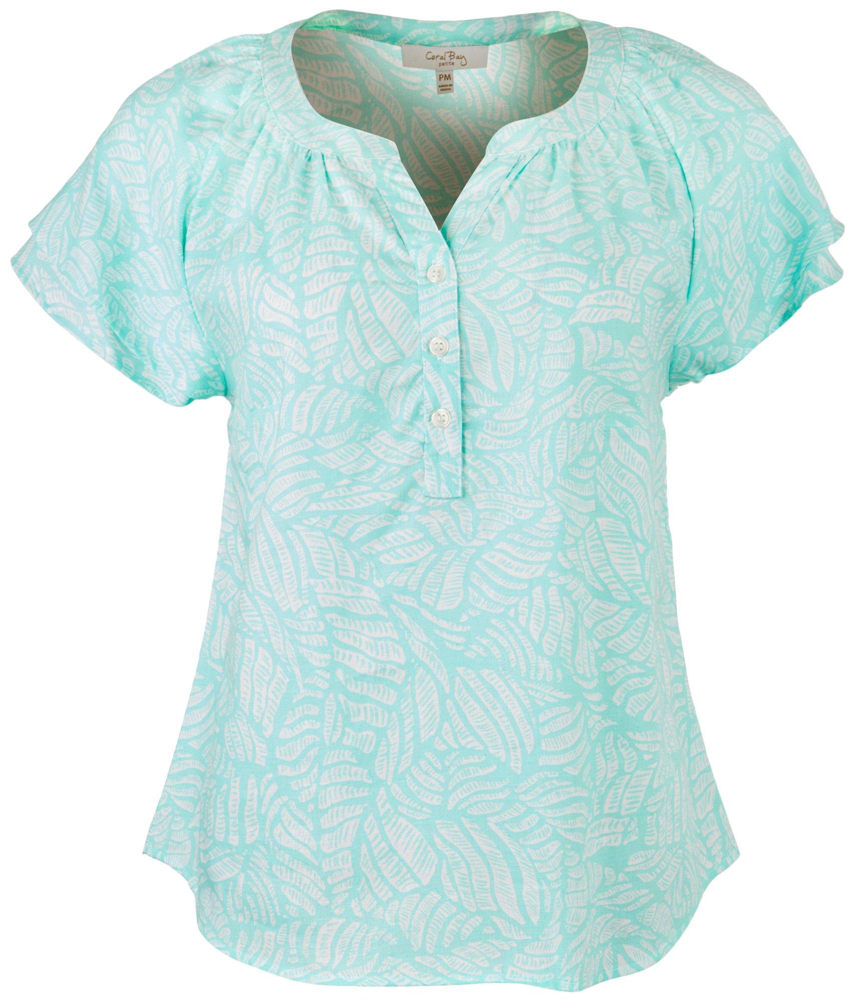Coral Bay Petite Print Buttoned Short Sleeve Top