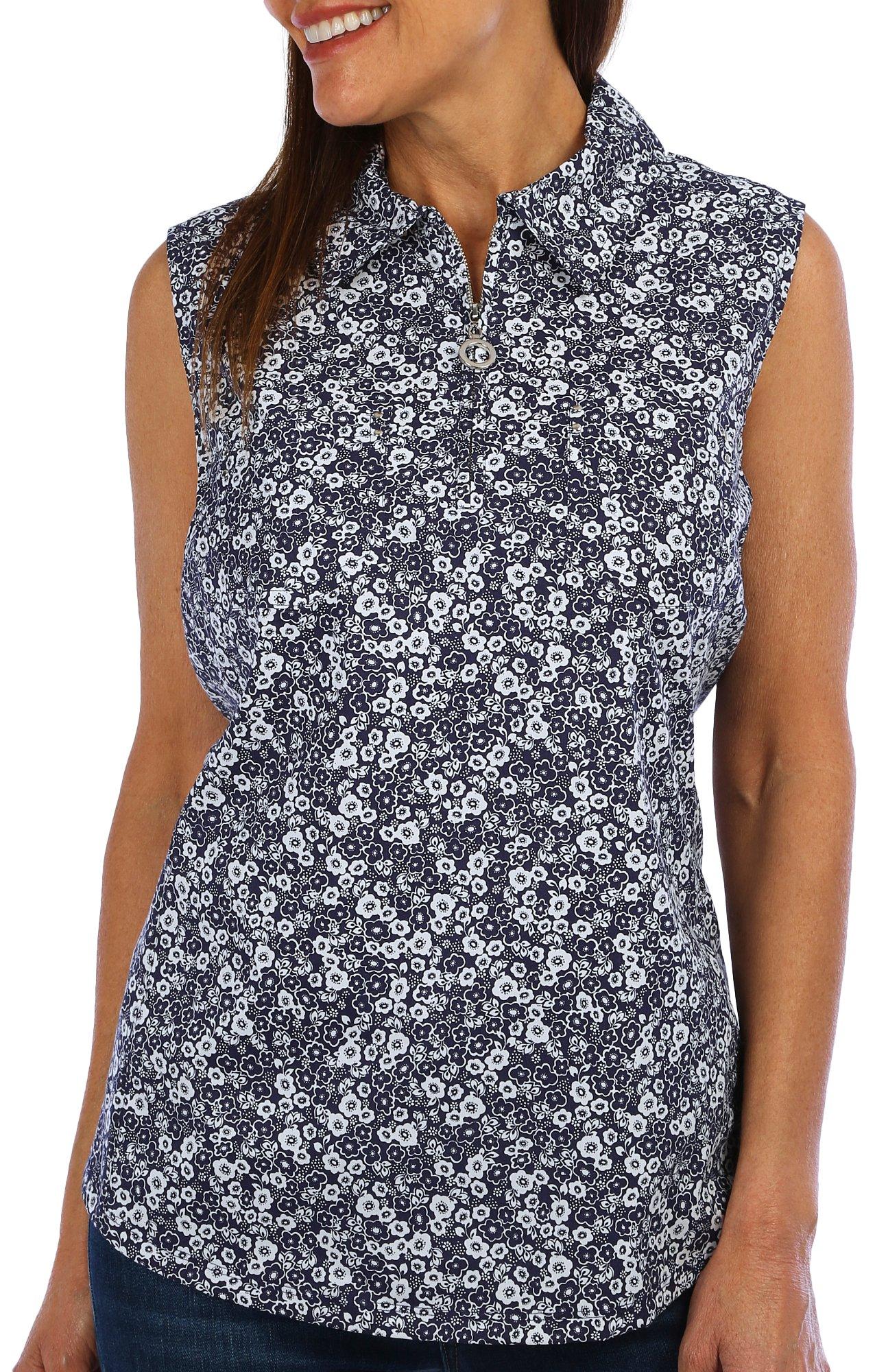 Coral Bay Petite Floral Zip Placket Sleeveless Top