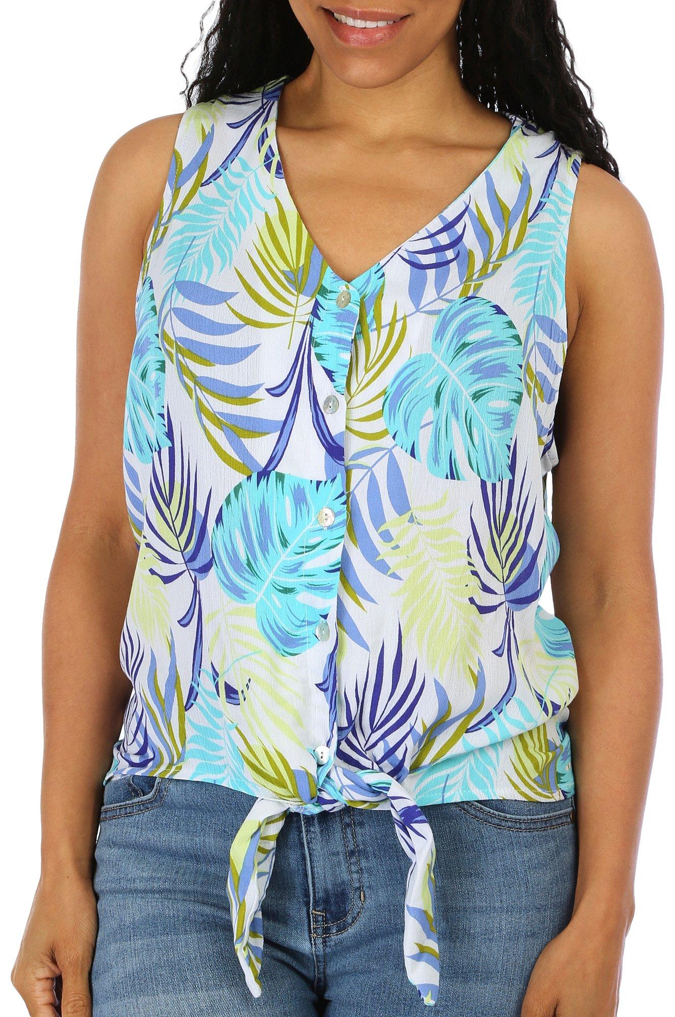 Juniper + Lime Petite Tropical Tie-Front Sleeveless Top