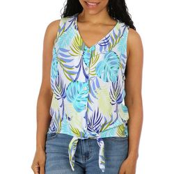 Juniper + Lime Petite Tropical Tie-Front Sleeveless Top
