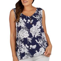 Petite Floral Button Placket Sleeveless Top
