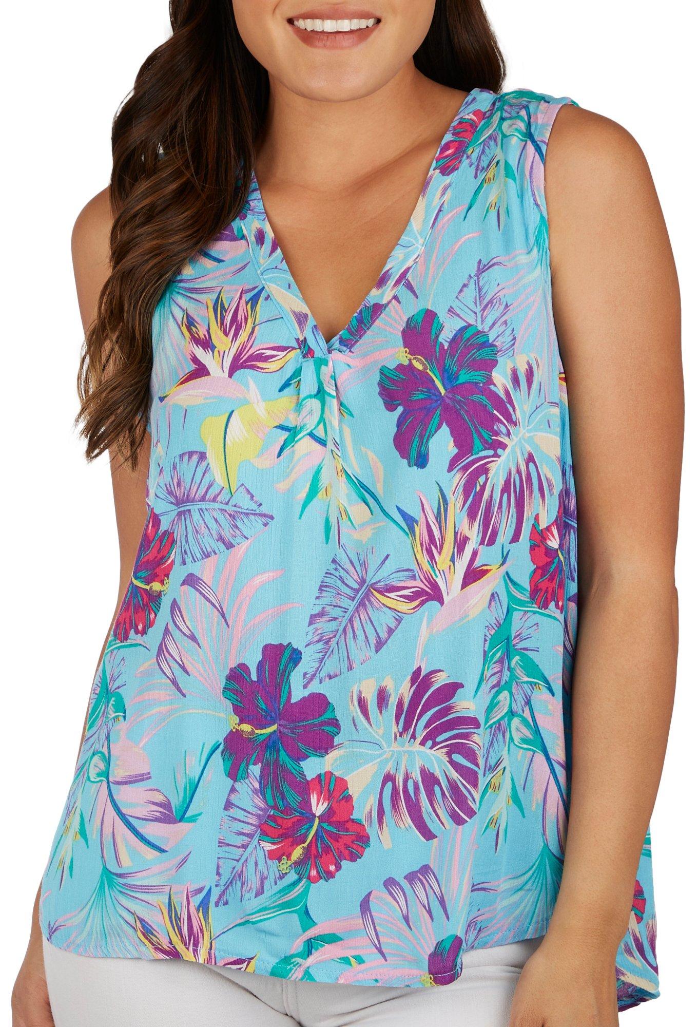 Petite Floral Print V-Neck Sleeveless Top
