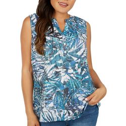 Petite Pleated Palm Fronds Print Sleeveless Top