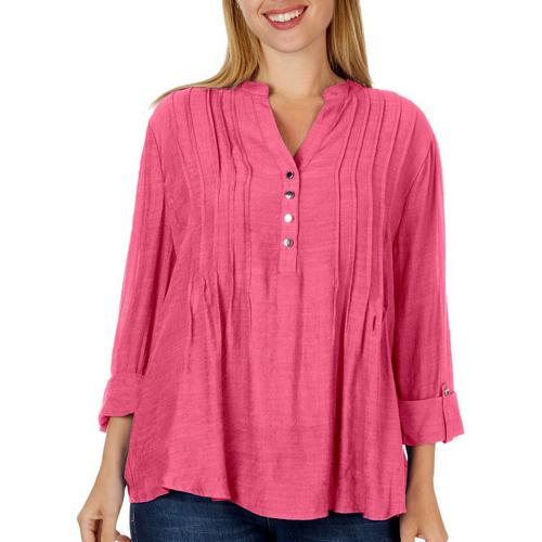 Coral Bay Petite Solid Linen 3/4 Sleeve Top