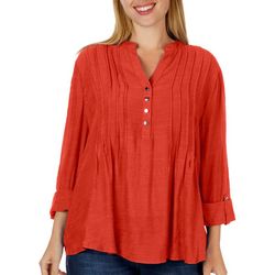 Coral Bay Petite Solid Linen 3/4 Sleeve Top