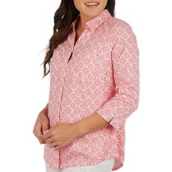 Coral Bay Petite Medallion Print Knit To Fit 3/4 Sleeve Top