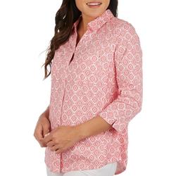 Petite Medallion Print Knit To Fit 3/4 Sleeve Top