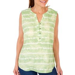 Coral Bay Petite Tropical Button Placket Sleeveless Top