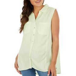 Coral Bay Petite Solid Button Down Sleeveless Top