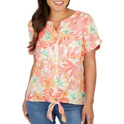 Coral Bay Petite Floral Tie Front Short Sleeve Top