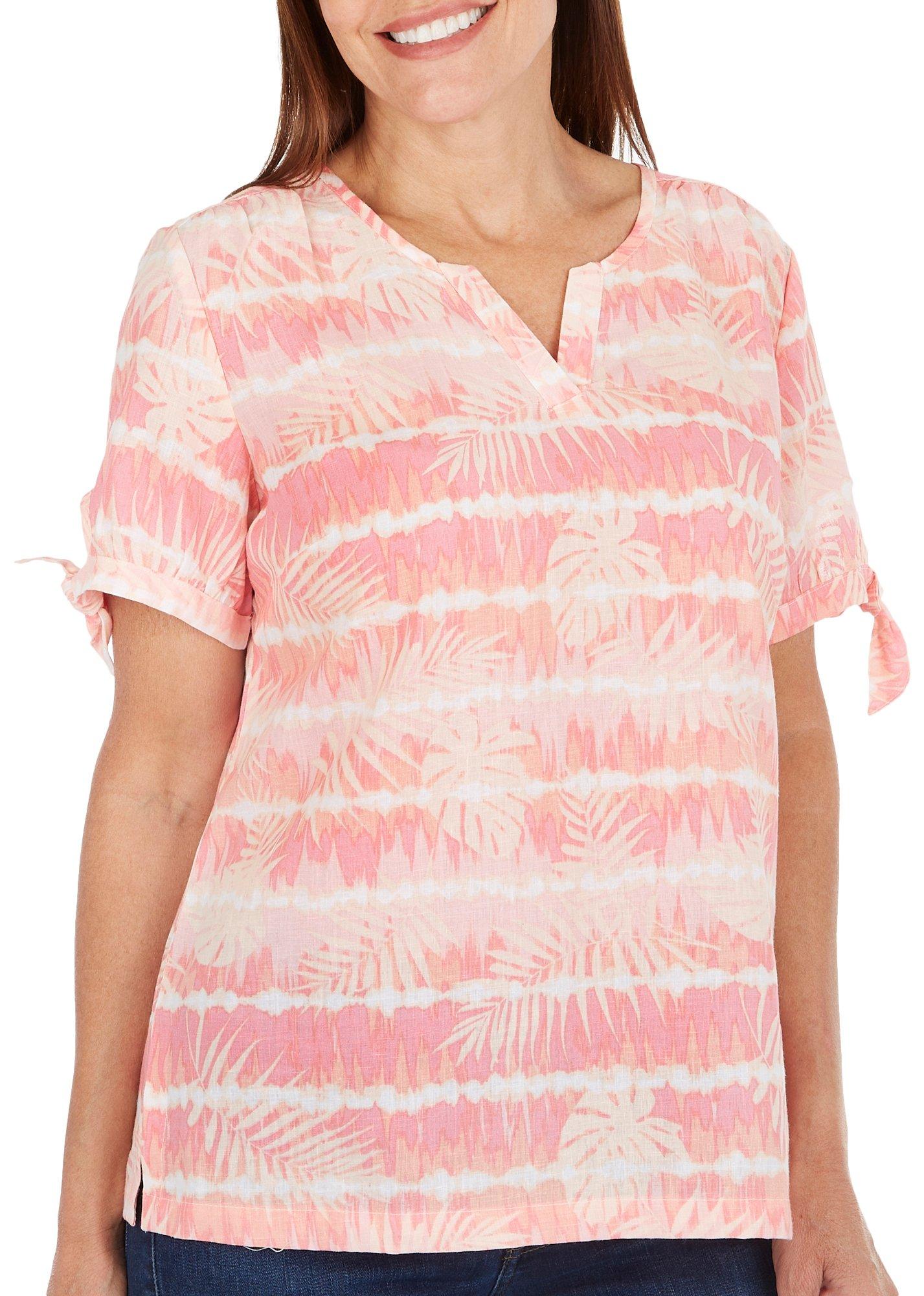 Coral Bay Petite Frond Tie Sleeve Short Sleeve Top