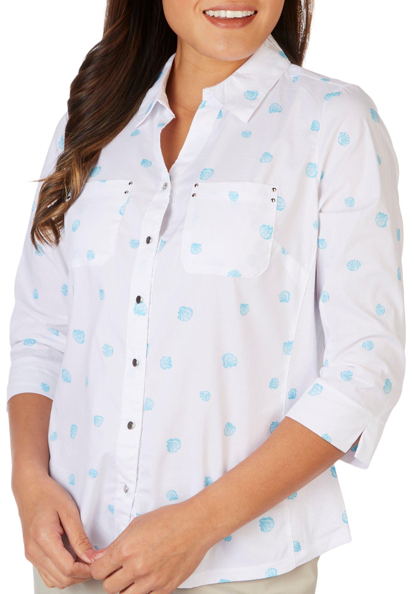 Petite Shell Print Knit To Fit 3/4 Sleeve Top