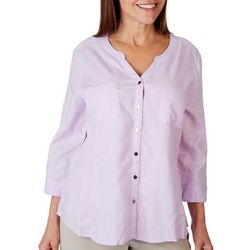 Petite Button Down Woven 3/4 Sleeve Top
