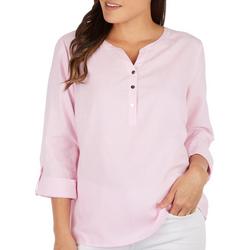 Petite Button Down Woven 3/4 Sleeve Top