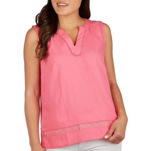 Coral Bay Petite Solid Crocheted Trim Sleeveless Top