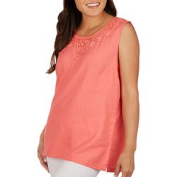 Coral Bay Petite Solid Color Lace Trim Sleeveless Top