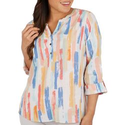 Coral Bay Petite Graphic Print Button Placket 3/4 Sleeve Top