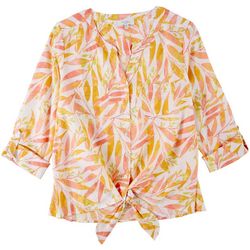 Coral Bay Petite Tropical Print Button Front 3/4 Sleeve Top