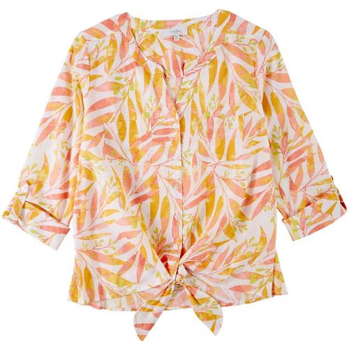 Coral Bay Petite Tropical Print Button Front 3/4