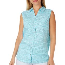 Coral Bay Petite Print Button Front Stretch Sleeveless Top