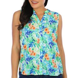 Petite Tropical Fronds Sleeveless Top