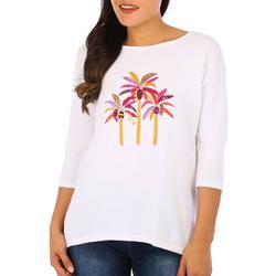 Petite Christmas Embroidered Palm Trees 3/4 Sleeve Sweater