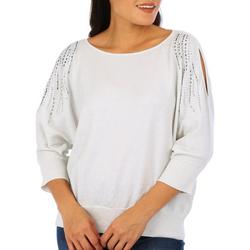 Petite G & G Cold Shoulder 3/4 Sleeve Lurex Sweater
