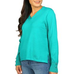 Tint & Shadow Petite Button Embellished Long Sleeve Sweater