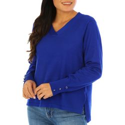Tint & Shadow Petite Button Embellished Long Sleeve Sweater