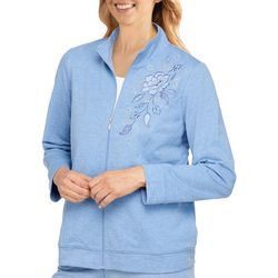 Alfred Dunner Petite Floral Embroidered Zip Jacket