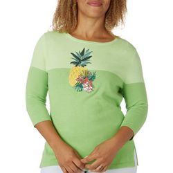Cabana Cay Petite Embroidered Color Block Pineapple Sweater