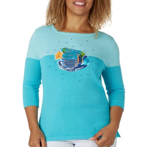 Petite Embroidered Tropical Fish Sweater