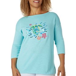 Cabana Cay Petite Solid Embroidered Turtle Sweater