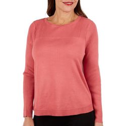 Cable & Gauge Petite Solid Ribbed Yoke Neck Long Sleeve Top