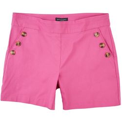 Fit Sight Petite Solid Pull On Button Shorts