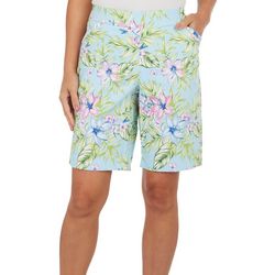 Coral Bay Petite Floral 10 in. Cateye Pull On Shorts