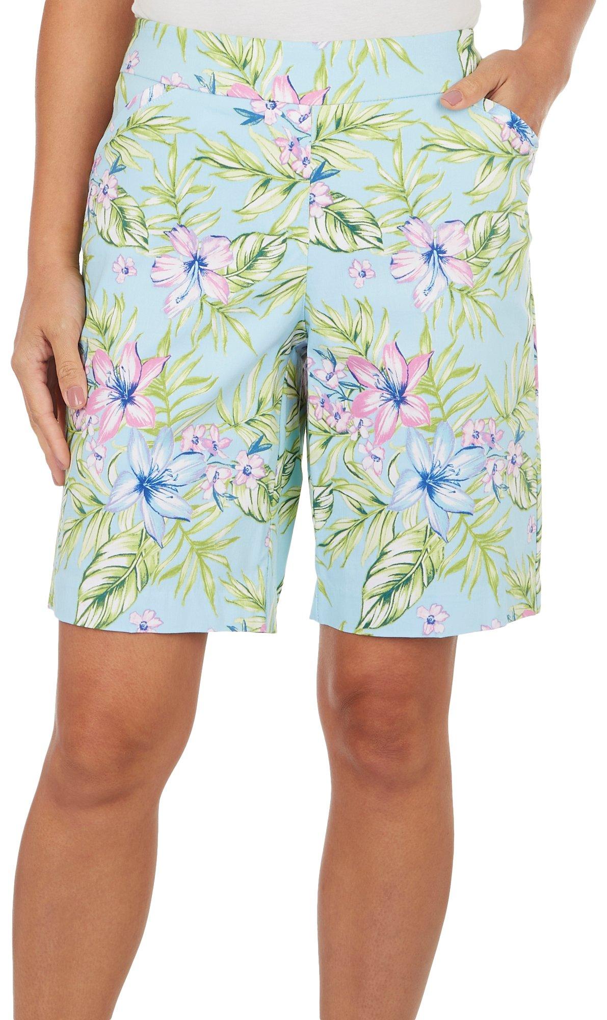 Petite Floral 10 in. Cateye Pull On Shorts