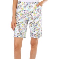 Coral Bay Petite Tropical Fronds Print 9 in. Cateye Shorts