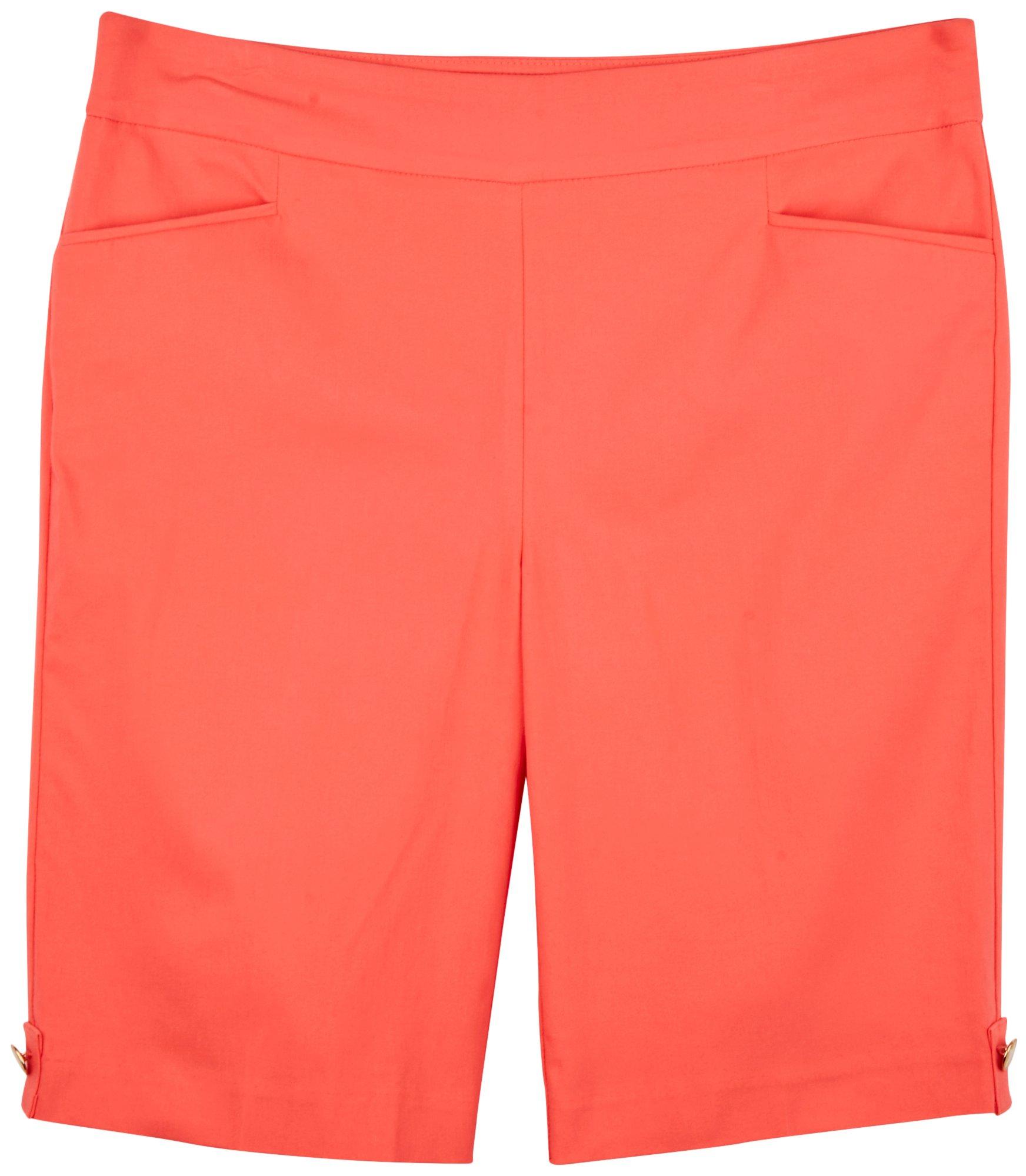 Coral Bay Petite 10 in. Solid Sand Dollar Button Shorts