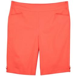 Petite 10 in. Solid Sand Dollar Button Shorts