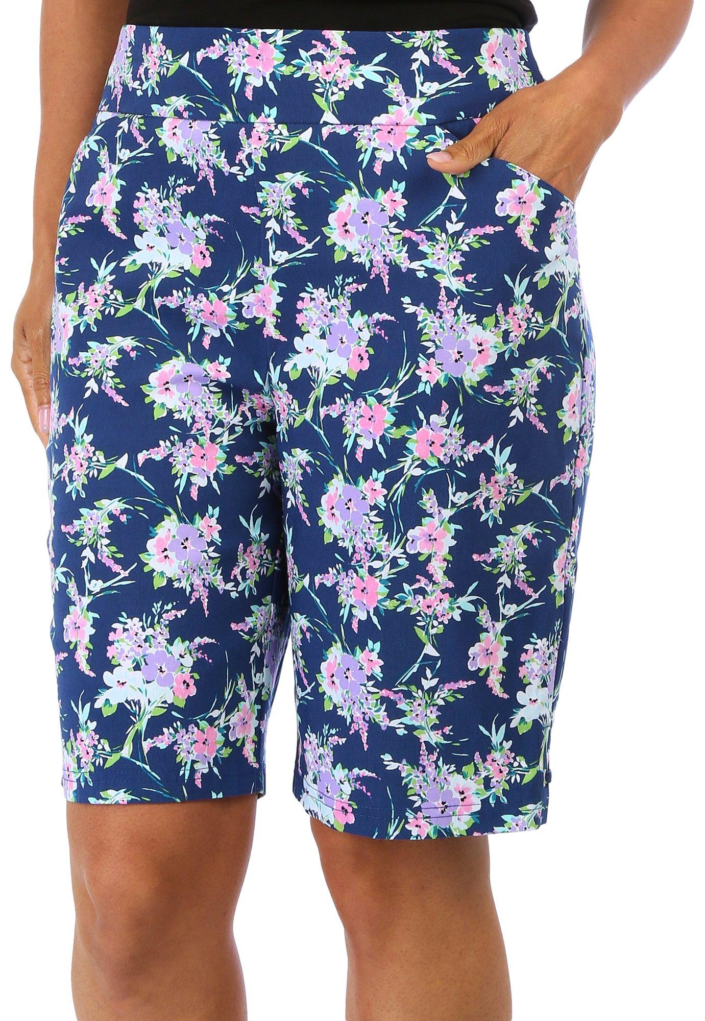 Coral Bay Petite Floral 9 in. Cateye Pull On Shorts