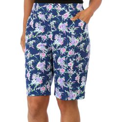 Coral Bay Petite Floral 9 in. Cateye Pull On Shorts