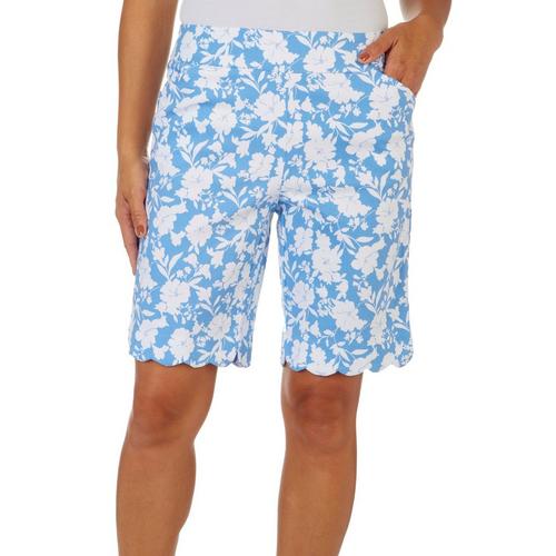 Coral Bay Petite Floral Print Scalloped Shorts