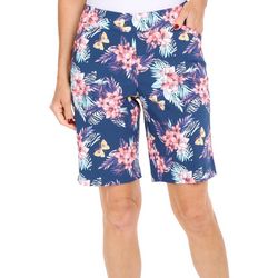 Coral Bay Petite Floral Bouquest Print 9 In. Cateye Shorts